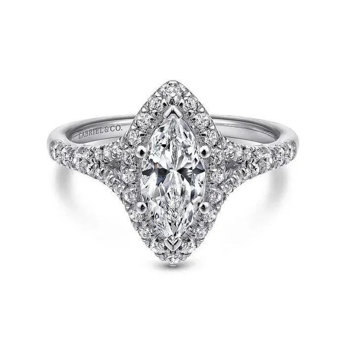Verbena – 14K White Gold Marquise Halo Diamond Engagement Ring (Setting Only)