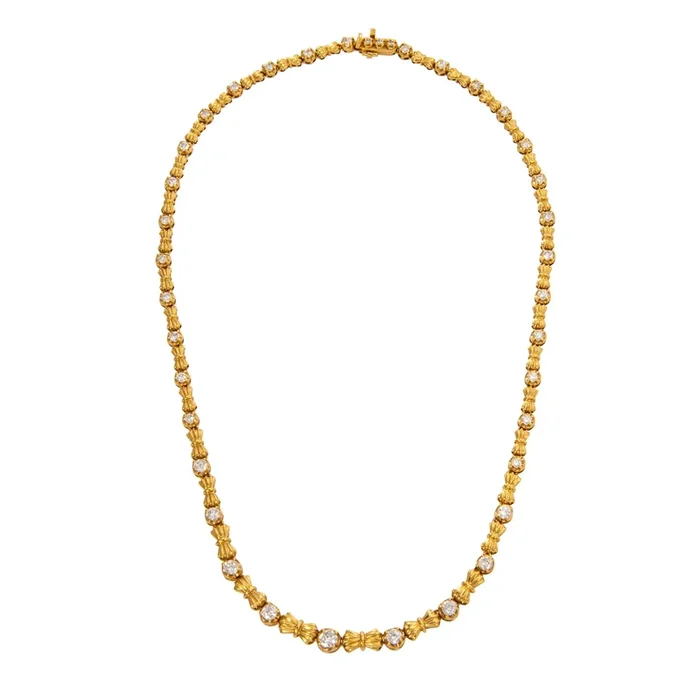 Vintage Diamond 18K Yellow Gold Bowtie Necklace 16″