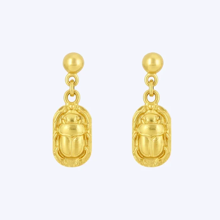 Vintage Egyptian Revival Scarab Drop Earrings