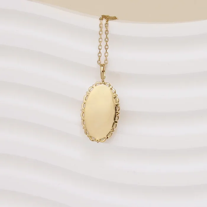 Vintage oval medal pendant 12x20mm to engrave gold-plated