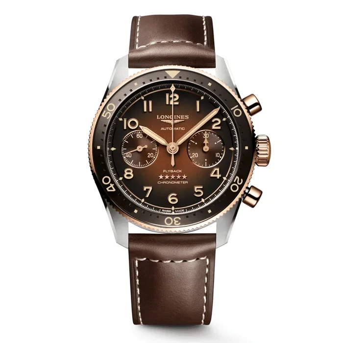 Watch Longines Spirit Flyback automatic chronograph brown dial brown leather strap 42 mm – Lepage