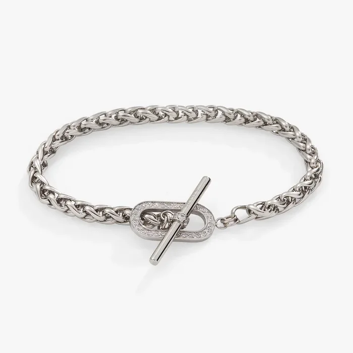 Wheat Chain Pavé Crystal Toggle Bracelet