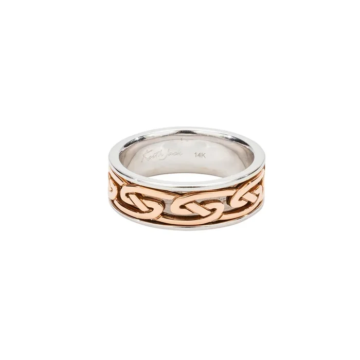 White and Rose Gold Celtic Knot Wedding ‘Laro’ Ring – Custom Order