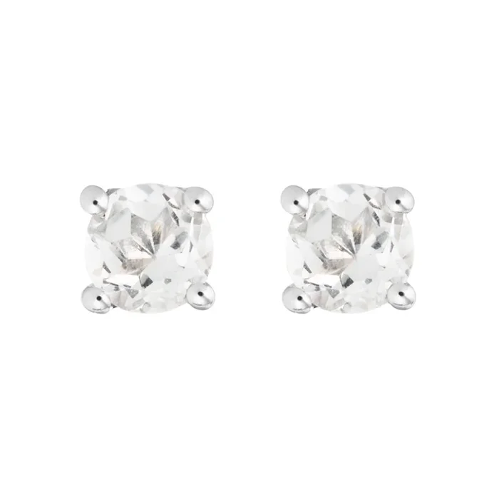 White Topaz 14K White Gold 4mm Stud Earrings