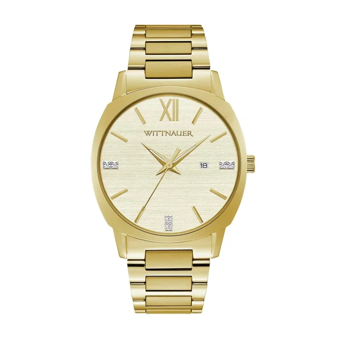 Wittnauer with 41MM Diamond Accent Champagne Round Dial Stainless Steel Watch Band. WN3099