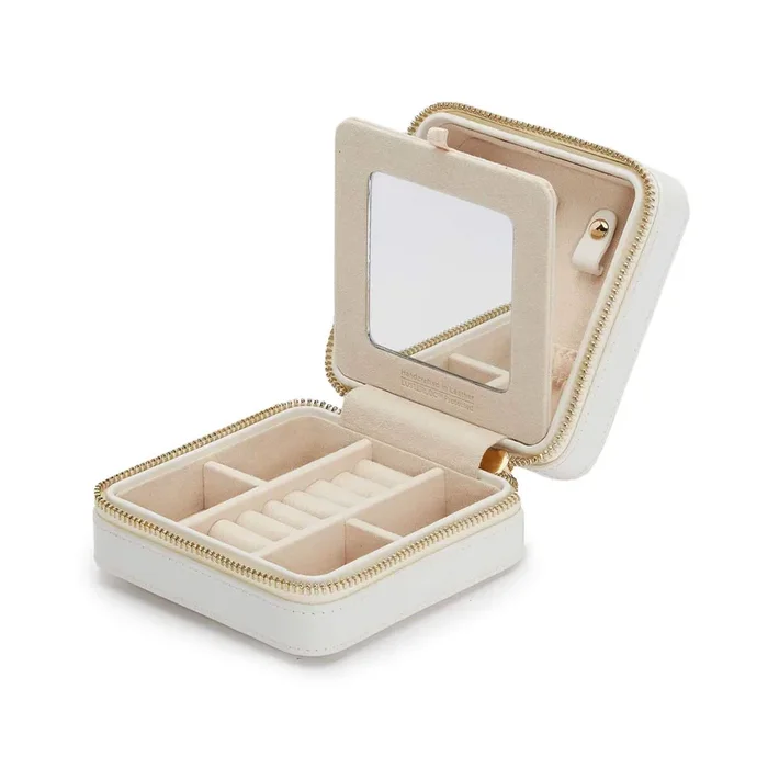 Wolf Maria small zip jewelry case in white leather | LEPAGE