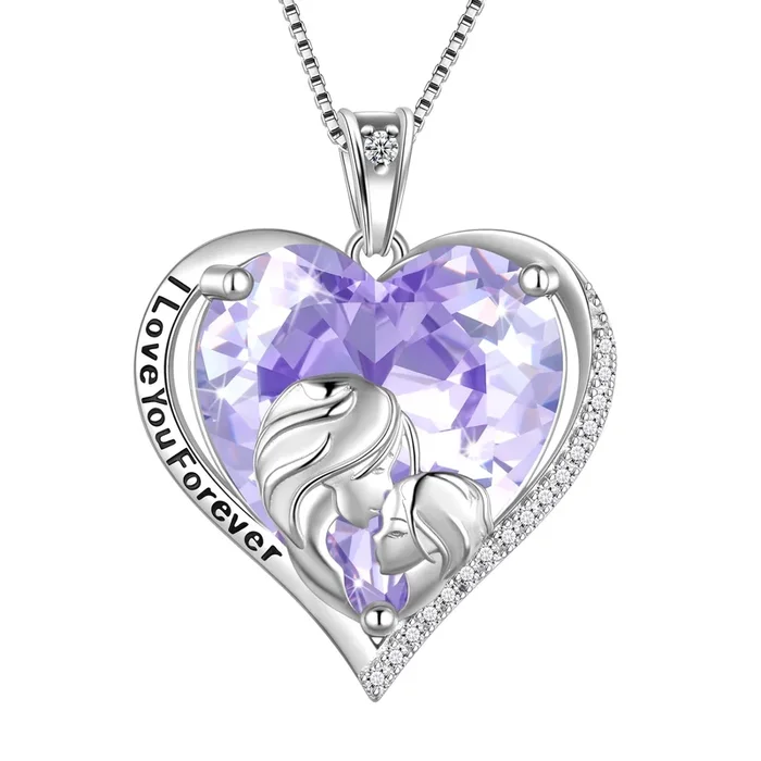 Women Heart Necklace for Daughter Sister 925 Sterling Silver Light Purple Alexandrite June Birthstone Pendant Jewelry Christmas Mother’s Day Gift