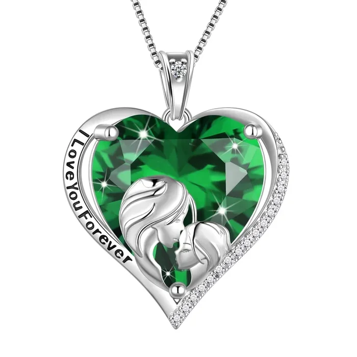 Women Heart Necklace for Mother Daughter Sister 925 Sterling Silver Green Emerald Birthstone Pendant Jewelry May Birthday Mother’s Day Gift