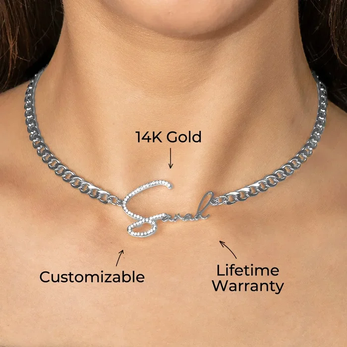 Women Jewelry – White Gold Iced Out VVS Name Necklace | Style # N45