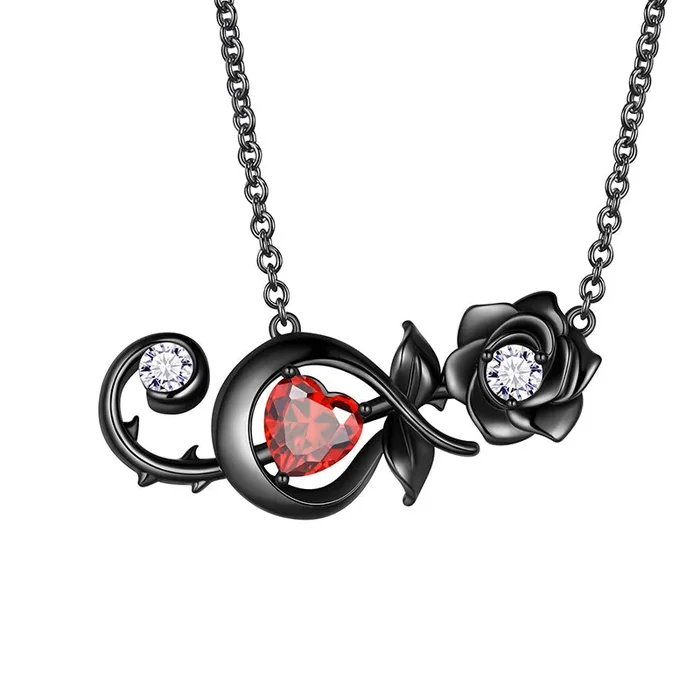 Women Rose Heart Necklace Girls Jewelry Rose Flower Pendant Musical Note Necklace Valentine’s Day Gifts