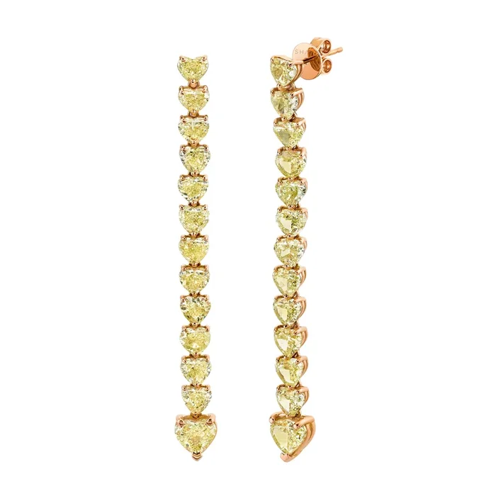 YELLOW DIAMOND HEART DROP EARRINGS