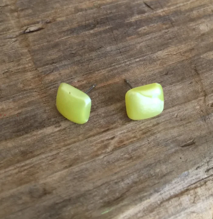 Yellow Enamel Flat Square Stud Earrings