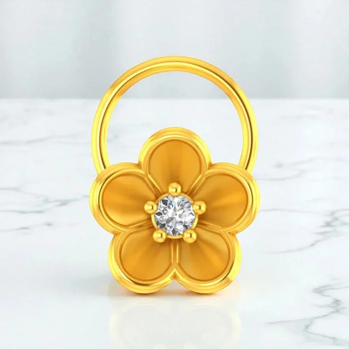 Yellow Gold & Certified Natural Diamond Blossom Bloom Design Nosepin for Women