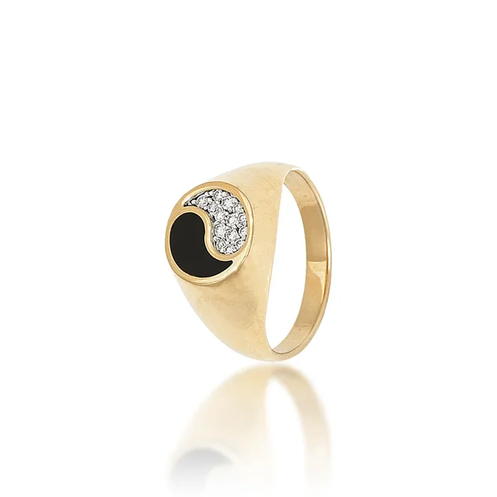Yin Yang Black Coral Ring in Gold with Diamonds – 10mm