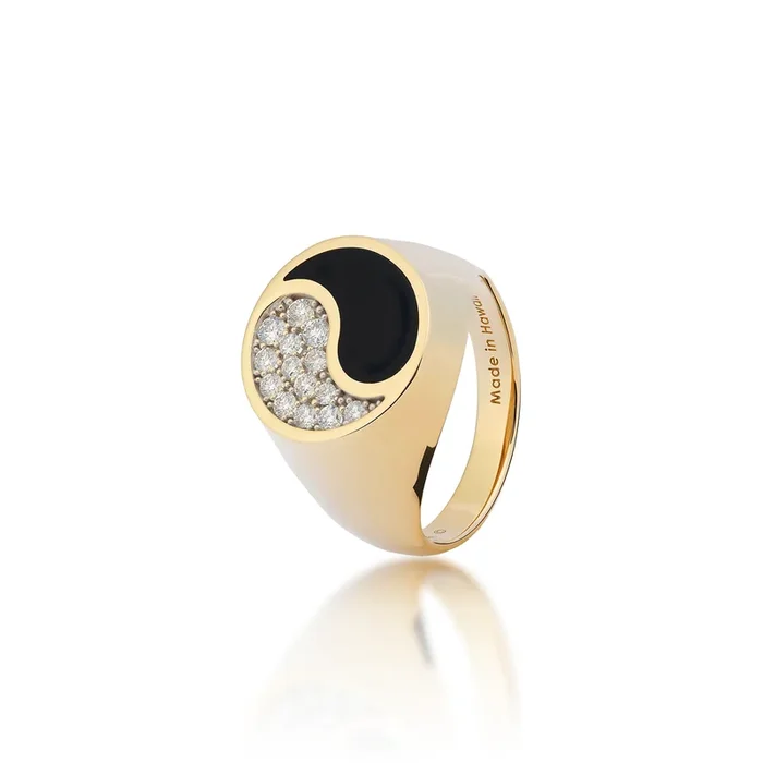 Yin Yang Black Coral Ring in Gold with Diamonds – 17.5mm