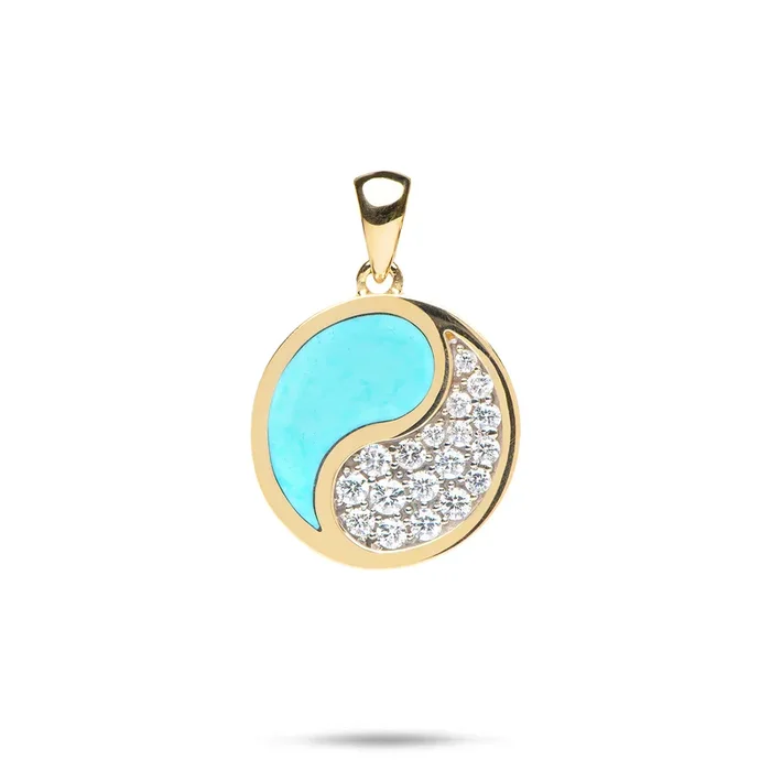 Yin Yang Turquoise Pendant in Gold with Diamonds – 18.5mm